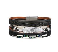 Generico Pulsera Infinito Acero Pulsera con cierre magnético de estilo bohemio Pulsera de piel multicapa trenzada de color Pulsera Love, Talla única, Cuero PU + Alloy, No es una piedra preciosa