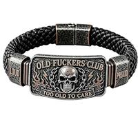 Genérico Pulsera motera con calavera para hombre,con diseño de calavera y llamas, los más veteranos.Pulsera trenzada la frase Demasiado viejo para preocuparse,Regalo original