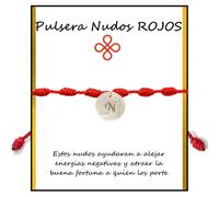 Genérico Pulsera Nudos Roja Letra inicial - pulsera roja de nudos -Amuleto de la Suerte, pulcera de nudos con letra Nácar,Pulsera de la Suerte -Madre perla (N)