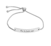 Genérico Pulsera personalizable de acero Inoxidable con placa grabable a laser, cierre ajustable tipo bolo, estilo Minimalista y elegante. (Plateado)