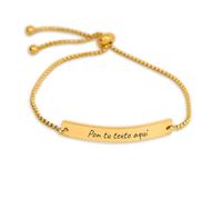 Genérico Pulsera personalizable de acero Inoxidable grabado a laser, cierre ajustable tipo bolo, elegante. regalo, novia, amiga, pareja, hermana, madre, prima, compañera, san valentín (Dorado)