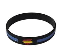 Genérico Pulsera Policía Nacional de Silicona - Color Negro con Franja Azul, Bandera de España y Diseño en Relieve - Unisex, 63 mm de Diámetro Interno, 12 mm de Ancho, 21 cm de Contorno - 1 Unidad