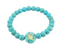 Genérico Pulsera Turquesa Para Hombres Y Mujeres, Pulsera De Cuentas De Piedra Del Zodíaco, Joyería Elástica, Joyería De Cristal Curativo Natural, Piedra Preciosa Leo