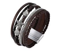 Genérico Pulseras Cuero Hombre, Pulsera De Cuero Con Cristales Para Mujer, Hecha A Mano, Trenzada, Con Dije De Conchas De Estrella De Mar, Joyería Bohemia, Regalos De Cumpleaños Para Mujeres Y Ni
