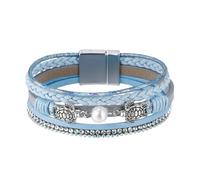Genérico Pulseras Cuero Hombre, Pulsera De Cuero Con Diseño De Tortuga Y Estrella De Mar, Estilo Bohemio, Con Diamantes De Imitación Y Perlas, Apilable, Con Piedras Preciosas, Ideal Como Regalo D