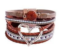 Genérico Pulseras Cuero Hombre, Pulsera De Cuero Multicapa Para Mujer, Brazalete Con Piedra Natural Y Corazón De Amor Con Cierre Magnético, Joyería De Cristal Hecha A Mano, Regalo Para Mujeres,