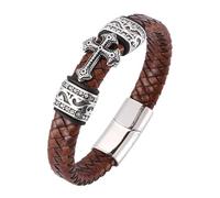 Genérico Pulseras Cuero Hombre, Pulsera De Cuero Para Hombre Con Cruz Trenzada Hecha A Mano, Crucifijo De Fe, Cierre Magnético, Apilable, Joyería De Buena Suerte Para Mujer, 17,5 Cm