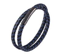 Genérico Pulseras Cuero Hombre, Pulsera De Cuero Trenzado, Joyería Trenzada Hecha A Mano Con Cierre Deslizante, Color Negro Y Azul, Doble Capa, Joyería Para Hombre, Regalo De Cumplea