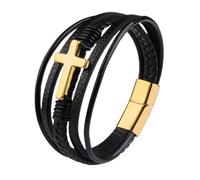Genérico Pulseras Cuero Hombre, Pulsera Trenzada Multicapa Con Cruz, Hecha A Mano, Con Crucifijo De Fe Y Cierre Magnético, Amuleto De Meditación, Joyería De Buena Suerte Para Mujer, Dorada, 21 C