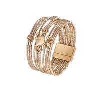 Genérico Pulseras De Cuero Con Diseño Del Árbol Genealógico De La Vida Para Mujer, Estilo Boho, Multicapa, Con Cierre Magnético. Joyería Boho De La Suerte Para Él O Ella, Alma Gemela, Dorada.