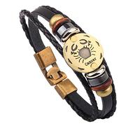 Genérico Pulseras De Cuero Hombre, Pulsera De Cuero Trenzado, Negra, Hecha A Mano, Joyería Del Zodiaco, Curtida Vegetal, Joyería Para Hombre Cáncer Con Bolsa, Regalo De Cumpleaños P