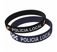 Genérico Pulseras de Silicona para Policía Local, Negro y Azul Marino con Bandera de España y Damero, 65 mm de Diámetro, Pack de 2, Regalo para policías