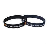 Genérico Pulseras de Silicona Policía Nacional, Pack de 2, Negro y Azul Marino, 210 x 11 mm, con Bandera de España, Regalo para policías