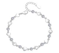 Generico Pulseras Tau Madera Heart Charm Bracelet 925 Sterling Silver Fashion Heart Bracelet For Women & Girls Silver Pulsera Hijo, Talla única, Cobre, No Gemstone