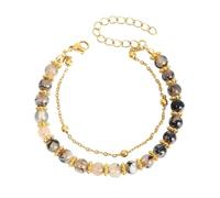 Generico Pulseras Tenis Oro Diamantes Pulsera de Mujer Doble con Cuentas de Piedra Natural Cumpleaños 50, Talla única, Plástico, No Gemstone