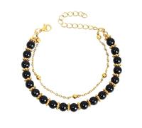 Generico Pulseras Tenis Oro Diamantes Pulsera de Mujer Doble con Cuentas de Piedra Natural Cumpleaños 50, Talla única, Plástico, No Gemstone