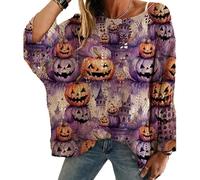 Genérico Pumpkin Crochet Sweater, Women's Knit Halloween Sweater, Oversized Pumpkin Knit Pullover, Casual Loose (Purple,L)