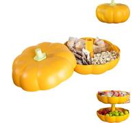 Genérico Pumpkin Snack Tray, Pumpkin Snack Bowl,with 3 Divided Compartments and Toothpick Storage,for Halloween Movie Nights,Fall Festival, and Holiday Decor (Orange)