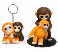 Genérico Punch Figura Mono con Osito + Llavero Monos - Set Macaco Abrazando a su Peluche - Pack Zoo Japón - Monos abrazandose Estilo Kawaii - Regalo con Significado para Amantes de los Animales