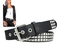 Genérico Punk Rock Rivet Belt - Black PU Leather Waist Belts | Studded Belt | Square Stud Pyramid Rivet Design, Adjustable Needle Buckle, Unisex Belts for Men Women, Jeans Accessories