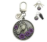 Genérico Purple Poppy Horse Remembrance Keychain,Round Metal Purple Horse Keychains,Car Purse Animal Keepsake Pendant Charms