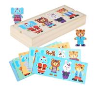 Genérico Puzzle Madera Vestir - Oso Familia Imán Disfraz | Clasificar Y Emparejar | 24.5x10cm De Madera, Motricidad Fina, Actividad Aprendizaje Preescolar, Regalo Niños Niñas