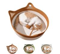 Genérico Qewlo Cutypet Cat Basket, Cutypet Cat Basket with Toy Tail, with Built-in Scratching Pad and Play Ball for Cats and Dogs All-Season (Brown,Small)