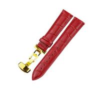 Genérico QL Supply Co Lanzamiento Banda de Cuero Genuino con Textura de bambú Correa Reloj Pulsera Accesorios Correa de Piel Animal(Red Gold Buckle,18mm)