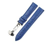 Genérico QL Supply Co Lanzamiento Banda de Cuero Genuino con Textura de bambú Correa Reloj Pulsera Accesorios Correa de Piel Animal(Blue Silver Buckle,16mm)
