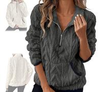 Genérico Quarter Half Zip Pullover Women Cable Fuzzy Fleece Pullover Casual Fluffy Soft Long Sleeve Sweatshirts with Pockets (Dark Gray,M)