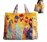 Genérico Quilted Chicken Tote Bag Vintage Floral Shoulder Purse Lightweight Large Capacity Carryall for Travel Shopping Daily Use (a)