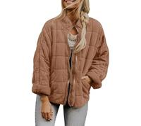 Genérico Quilted Jackets for Women Women's Causal Lightweight Stand Collar Long Sleeve Oversized Zip Up Winter Coats (dark khaki,XXL)
