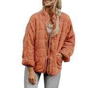 Genérico Quilted Jackets for Women Women's Causal Lightweight Stand Collar Long Sleeve Oversized Zip Up Winter Coats (orange,XXL)