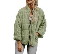 Genérico Quilted Jackets for Women Women's Causal Lightweight Stand Collar Long Sleeve Oversized Zip Up Winter Coats (light green,XXL)