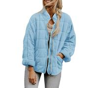 Genérico Quilted Jackets for Women Women's Causal Lightweight Stand Collar Long Sleeve Oversized Zip Up Winter Coats (sky,XXL)