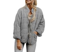 Genérico Quilted Jackets for Women Women's Causal Lightweight Stand Collar Long Sleeve Oversized Zip Up Winter Coats (light gray,XXL)