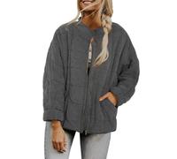 Genérico Quilted Jackets for Women Women's Causal Lightweight Stand Collar Long Sleeve Oversized Zip Up Winter Coats (dark gray,XXL)