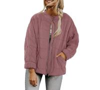 Genérico Quilted Jackets for Women Women's Causal Lightweight Stand Collar Long Sleeve Oversized Zip Up Winter Coats (Fuchsia,XXL)