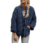 Genérico Quilted Jackets for Women Women's Causal Lightweight Stand Collar Long Sleeve Oversized Zip Up Winter Coats (dark blue,XXL)