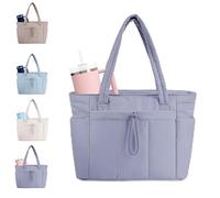 Genérico Quilted Tote Bag with Cup Holder & Laptop Compartment, Large Capacity Cute Puffer Crossbody Travel Work Bags for Women (Purple)