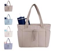 Genérico Quilted Tote Bag with Cup Holder & Laptop Compartment, Large Capacity Cute Puffer Crossbody Travel Work Bags for Women (Camel)