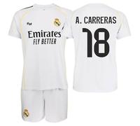 Genérico R. Madrid Conjunto Camiseta y Pantalón 2025/26 Réplica Oficial - EQUIPO MASCULINO- ÁLVARO CARRERAS - Primera Equipación - UNISEX (FR/ES, Edad, 12 años, Regular, Blanca)