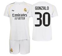 Genérico R. Madrid Conjunto Camiseta y Pantalón 2025/26 Réplica Oficial - EQUIPO MASCULINO- GONZALO GARCÍA - Primera Equipación - UNISEX (FR/ES, Edad, 10 años, Regular, Blanca)