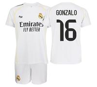 Genérico R. Madrid Conjunto Camiseta y Pantalón 2025/26 Réplica Oficial - EQUIPO MASCULINO- GONZALO GARCÍA - Primera Equipación - UNISEX (FR/ES, Edad, 14 años, Regular, Blanca)