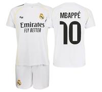 Genérico R. Madrid Conjunto Camiseta y Pantalón 2025/26 Réplica Oficial - EQUIPO MASCULINO- KYLIAN MBAPPÉ - Primera Equipación - UNISEX (FR/ES, Edad, 10 años, Regular, Blanca)