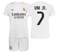 Genérico R. Madrid Conjunto Camiseta y Pantalón 2025/26 Réplica Oficial - EQUIPO MASCULINO- VINICIUS JR. - Primera Equipación - UNISEX (FR/ES, Edad, 8 años, Regular, Blanca)