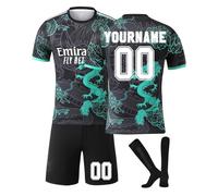 Genérico R.Madrid Equipación Fútbol Personalizadas para Hombres y Niño, Camiseta Fútbol DIY Nombre y Número con Conjunto Top Pantalón Corto y Calcetines Regalo de Fútbol