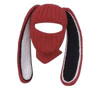 Genérico Rabbit Ear Hat Autumn and Winter Neck Knitted Hat (Red One Size)