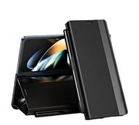 Genérico Radujy/Lovreko Luxury Electroplated Leather Magnetic Phone Case, with Phone Stand and Pen Slot, Anti-Fall Leather Case, for Galaxy Z Fold 3/4/6/5/7 Series (for Z fold4,Black)