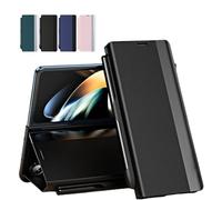 Genérico Radujy/Lovreko Luxury Electroplated Leather Magnetic Phone Case with Phone Stand and Pen Slot and Anti-Fall for Galaxy Z Fold 3/4/5/6/7 (For Z Fold 3,Black)
